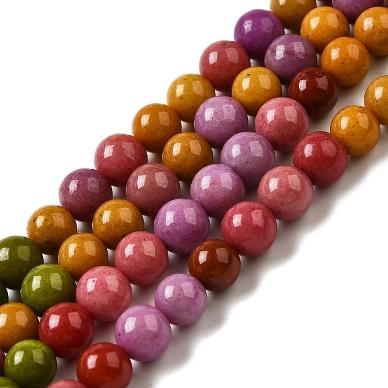 Brins de perles de jade naturel teinté de Malaisie, ronds, couleurs mélangées — Perles à bijoux