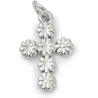 Brass Cross with Flower Charms Pendant, Lead-Free, Platinum Plated