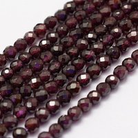 Brins de Perles de Grenat Naturel, Facettées, Rondes, 4mm, 15.1-15.5 pouces — Perles à bijoux