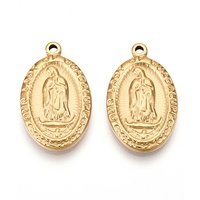 304 Stainless Steel Oval Pendants with Virgin Mary Charms