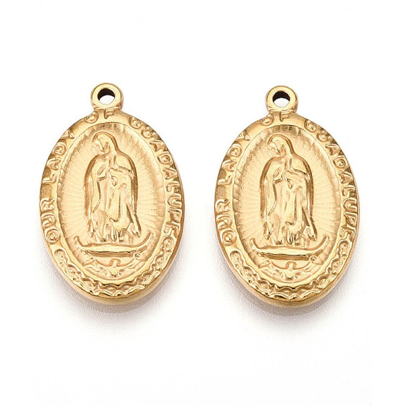 304 Stainless Steel Oval Pendants with Virgin Mary Charms — Charms & Pendants