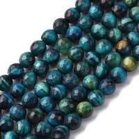 Brins de perles d'œil de tigre naturel, teints et chauffés, bleu Dodger — Perles à bijoux