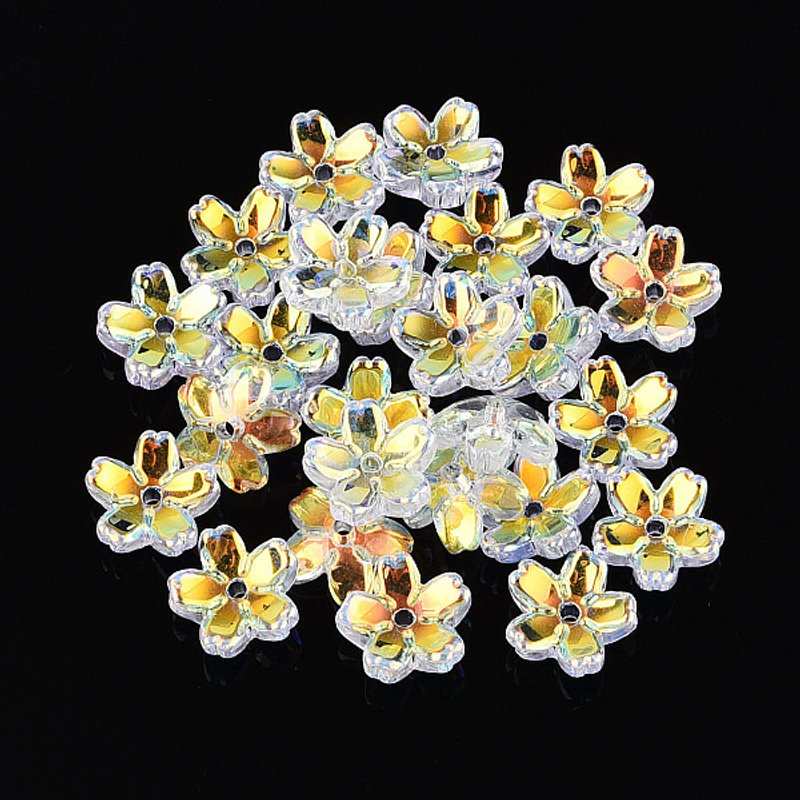 Transparent Electroplate Glass Bead Caps, 5-Petal Flower, Clear AB — Jewelry Beads