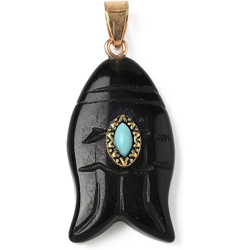 Pendentifs en Obsidienne Noire et Turquoise avec Charms Poisson — Breloques et pendentifs