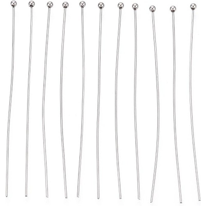 Épingles de tête en acier inoxydable 304, longueur de 60 mm, tête de 2 mm — Accessoires pour bijoux