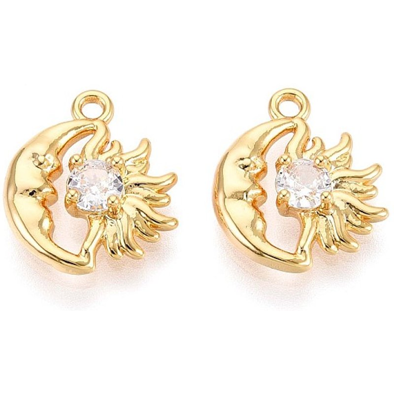 Charm en laiton avec zircon cubique micro pavé, lune et soleil, plaqué or 18K — Breloques et pendentifs