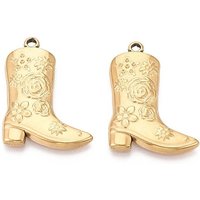 304 Stainless Steel Cowboy Boots Pendant with Flower, 18K Gold Plated