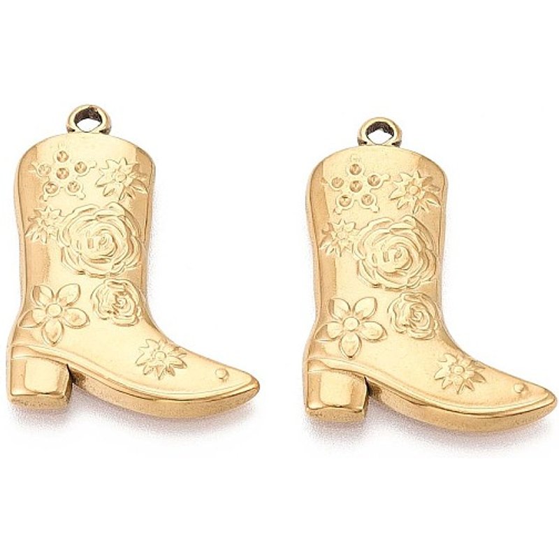 Pendentif en Acier Inoxydable 304, Bottes de Cowboy avec Fleur, Plaqué Or 18K — Breloques et pendentifs