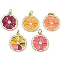 Brass Enamel Lemon Slices Charm Pendant with Jump Ring — Charms & Pendants