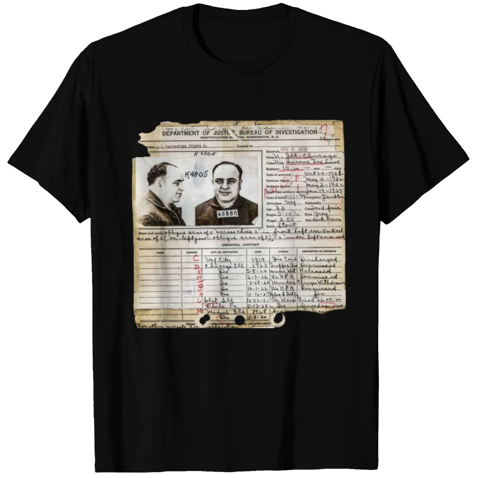 T-shirt pour hommes Al Capone Arrest Record 1932 — T-shirts pour hommes