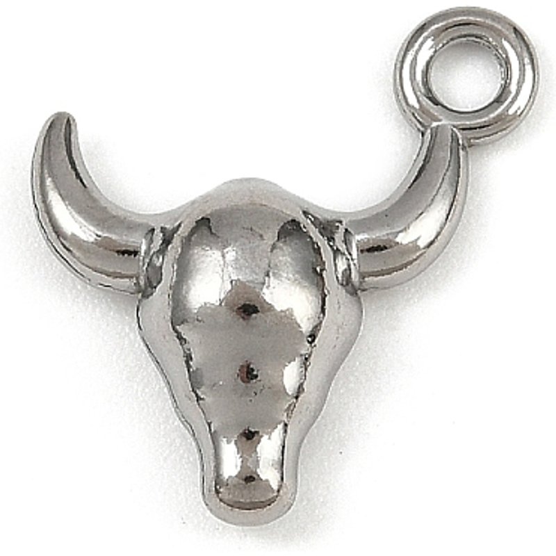 304 Stainless Steel Cattle Head Charm, Anti-Tarnish, 14x14.5x4mm — Charms & Pendants