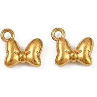 304 Stainless Steel Bowknot Charm with 18K Gold Plating