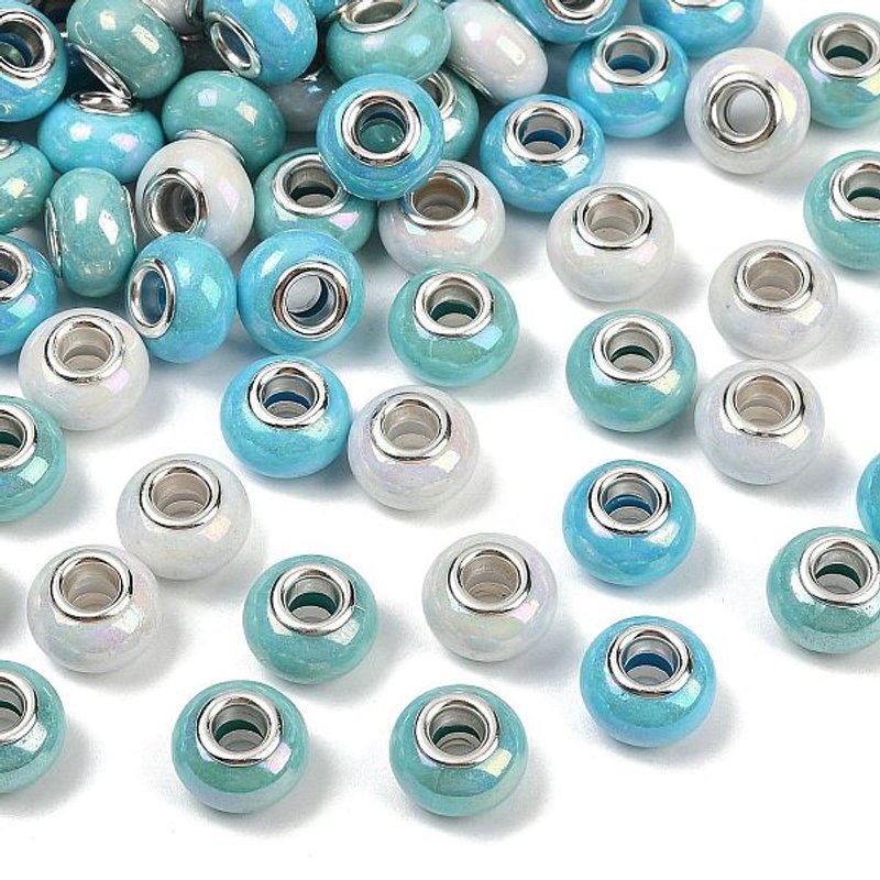 Opaque Resin European Rondelle Beads with Silver Plated Cores — Jewelry Beads