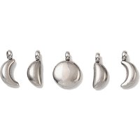 304 Stainless Steel Charms - Flat Round & Moon, 5 Pieces