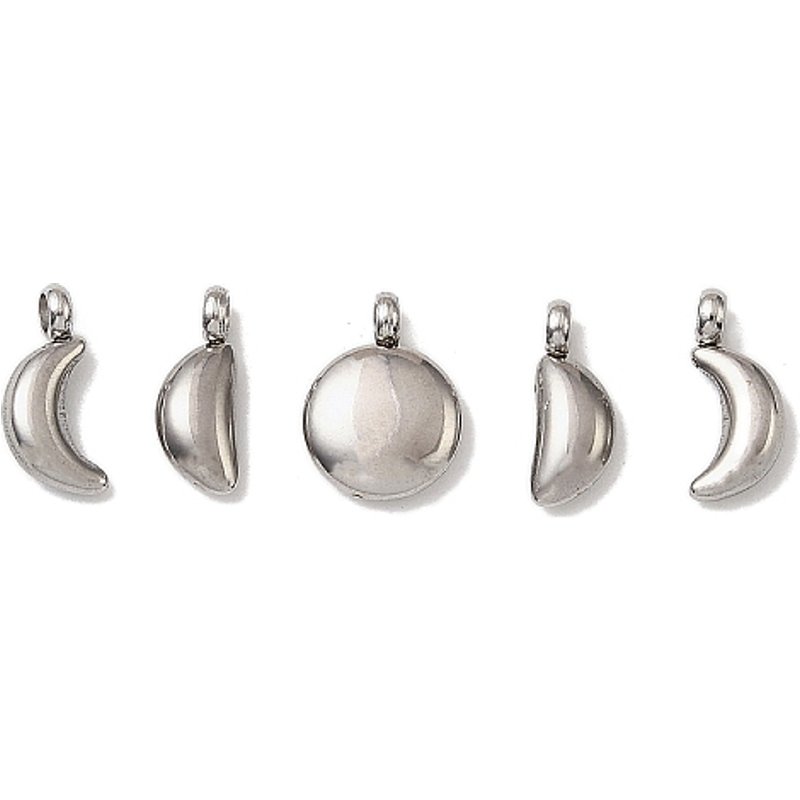 Charmes en Acier Inoxydable 304 - Plat Rond & Lune, 5 Pièces — Breloques et pendentifs