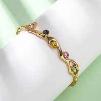 Bracelets Manchette en Acier Inoxydable 304 avec Rhinestones pour Femmes, Plaqué Or 18K