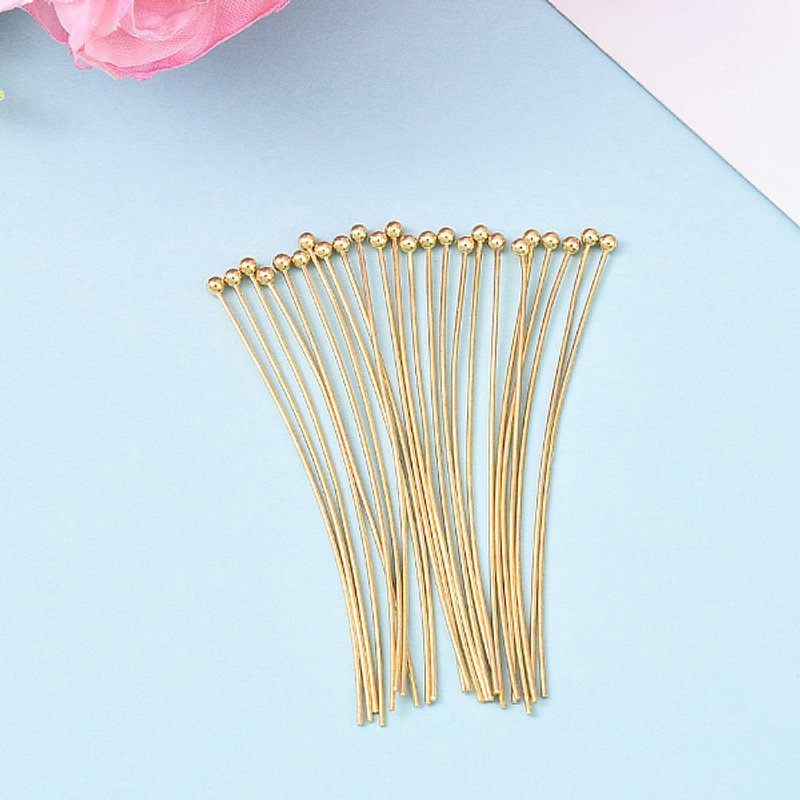 Épingles à tête ronde en laiton, sans nickel, plaquées or 18K, 50x0.6mm — Accessoires pour bijoux
