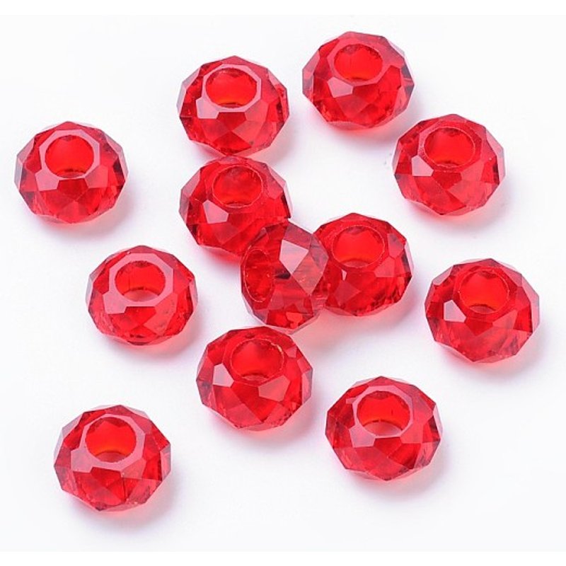 Perles Européennes en Verre, Rondelle, Grand Trou, Rouge, 14x8mm — Perles à bijoux
