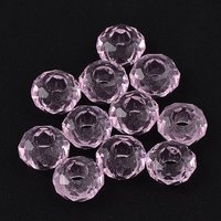 Perles Européennes en Verre, Rondelle, Grand Trou, Rose, 14x8mm — Perles à bijoux
