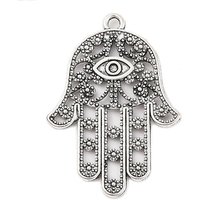 Tibetan Style Hamsa Hand Alloy Pendant in Antique Silver