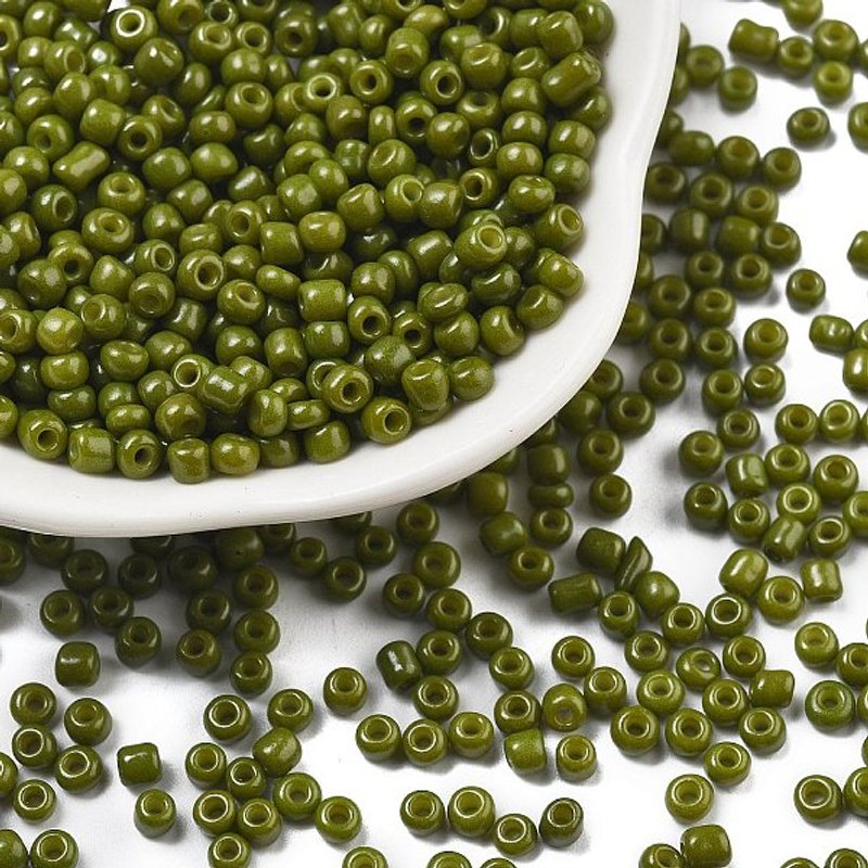 Baking Paint Glass Seed Beads, Olive Drab, 3mm, 1mm Hole — Jewelry Beads