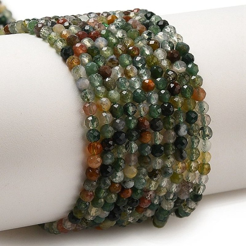 Brins de Perles d'Agate Indienne Naturelle, Facettées, Rondes, Colorées, 2mm — Perles à bijoux