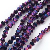 Brins de perles en verre électroplaqué, facettées, bicone, violet, 32,5-34cm