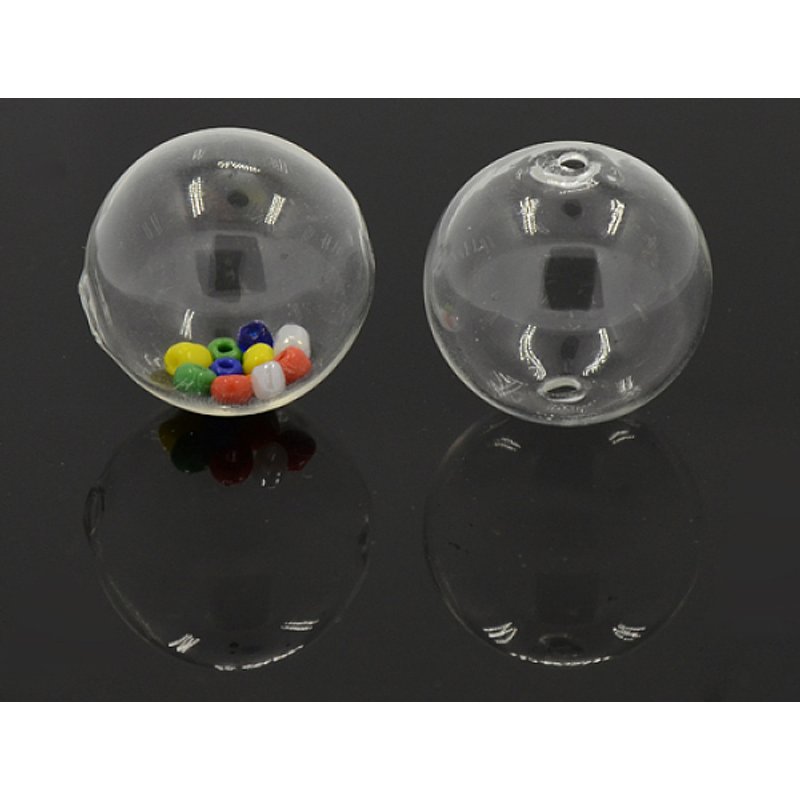 Perles en verre soufflé à deux trous, rondes, claires, 30mm — Perles à bijoux