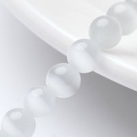 Perles Cat Eye, Rondes Blanches, 6mm, 66 pcs par Fil, 15.5 pouces — Perles à bijoux