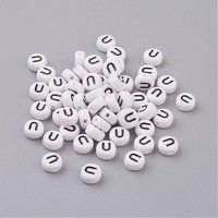 Flat Round Acrylic Beads with Letter U, White & Black, 7mm — Jewelry Beads
