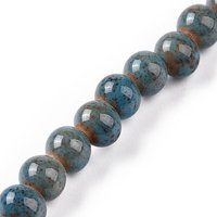Fils de perles rondes en céramique en porcelaine émaillée antique, bleu ciel — Perles à bijoux