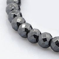 Brins de perles rondes facettées en hématite synthétique non magnétique noires de 6 mm