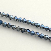Electroplate Glass Bead Strands, Rainbow Plated, Marine Blue, 4x4.5mm