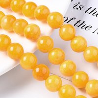 Fil de perles en jade jaune teinté naturel, rond, or, 10 mm — Perles à bijoux