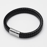 Braided Leather Cord Bracelet with Stainless Steel Magnetic Clasp