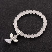 Stretchy Frosted Glass Beads Kids Charm Bracelet with Angel Dangle