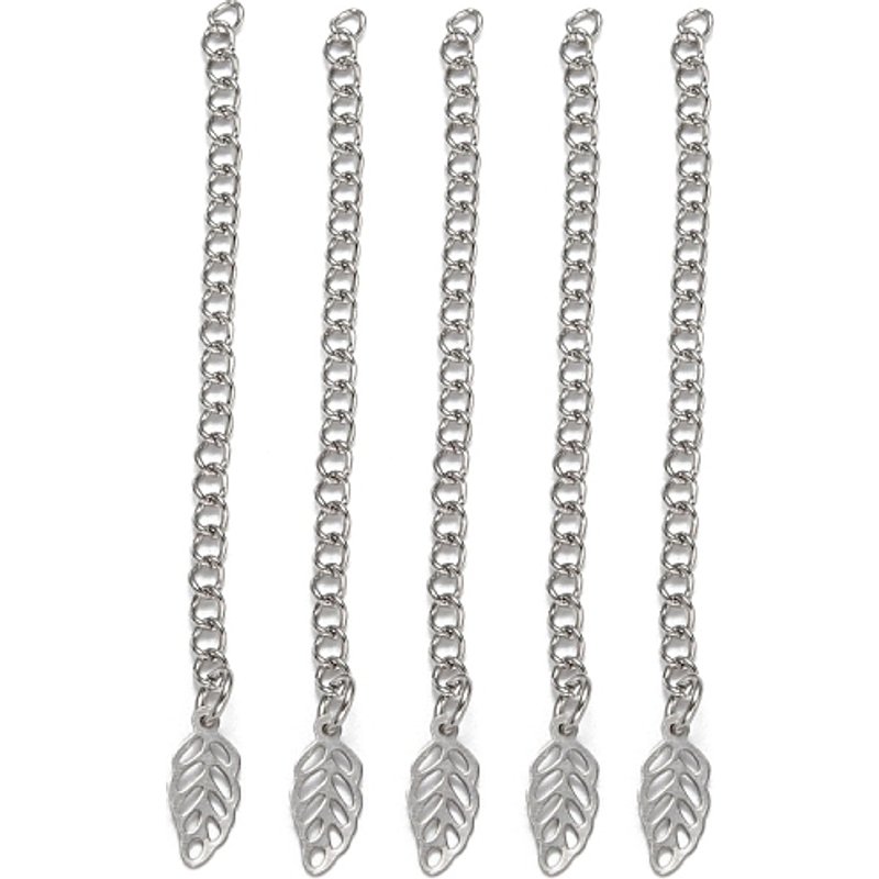 304 Stainless Steel Chain Extender with Leaf Pendants, 60mm — Jewelry Findings