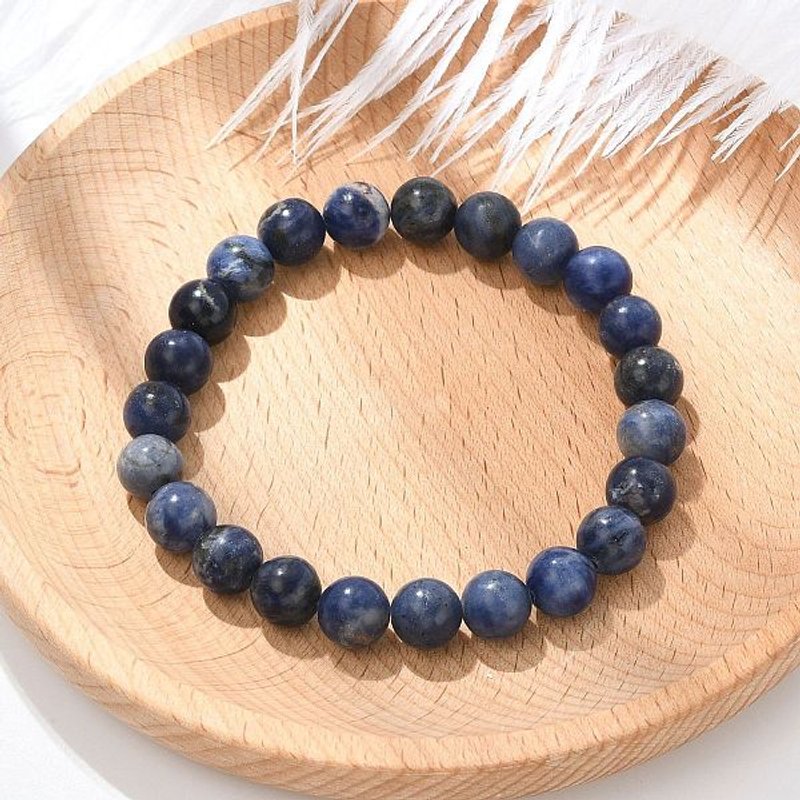 Bracelet Élastique Rond en Sodalite Naturelle - Perles de 8mm — Bracelet Femme