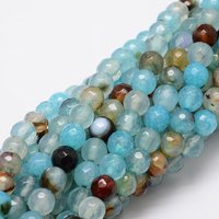 Faceted Natural Agate Round Beads Strands, Dyed Sky Blue, 6mm