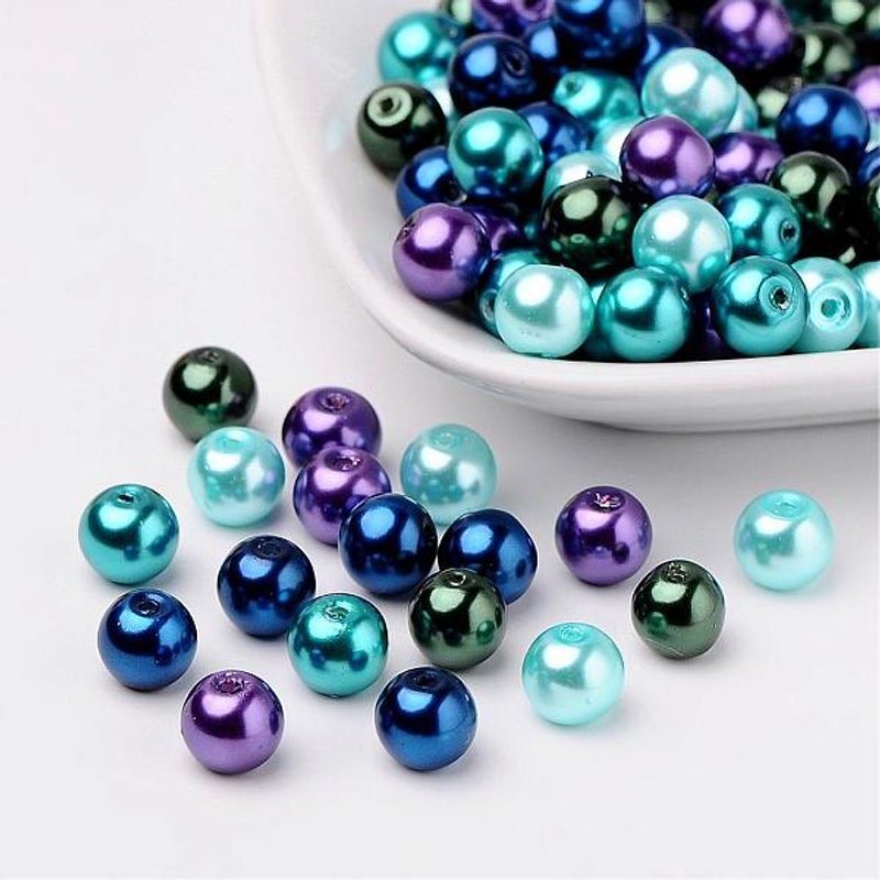 Perles en verre nacrées Ocean Mix, couleurs variées, 8mm, 100pcs — Perles à bijoux
