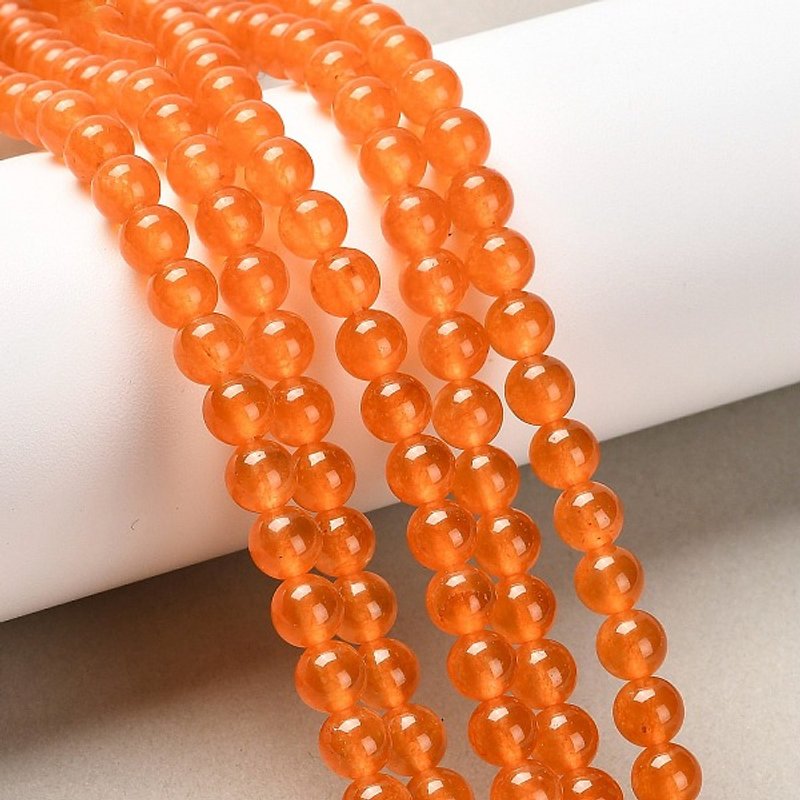 Brins de perles en jade de Malaisie teint et naturel, rond, tomate, 6mm — Perles à bijoux