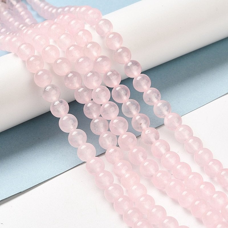 Brins de perles en jade de Malaisie teinté et naturel, rose, 8mm, 15 pouces — Perles à bijoux
