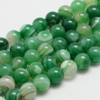 Fils de perles d'agate rayée naturelle, rondes, teintées vert mer, 6mm
