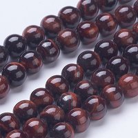Fil de perles naturelles en œil de tigre rouge teinté, rond, 8 mm, 15 pouces — Perles à bijoux