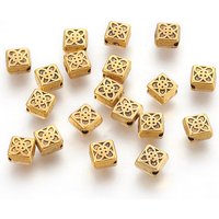 Perles en alliage de style tibétain, couleur dorée antique, carrées, 6mm — Perles à bijoux
