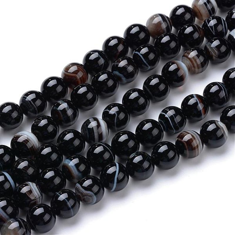 Fils de perles d'agate noire naturelle, teints et chauffés, 8mm, 50pcs — Perles à bijoux
