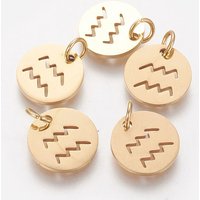 Charms en Acier Inoxydable 304 Dorés, Signe du Zodiaque Verseau, 12mm — Breloques et pendentifs
