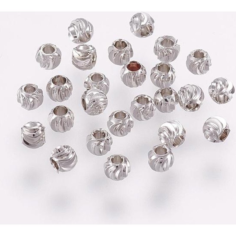 Brass Spacer Beads, Plated Corrugated Round, Platinum, 3x2mm — Jewelry Beads