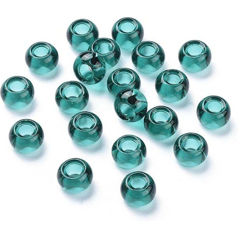 Glass European Rondelle Beads, Teal, Large Hole 14-15x10mm — Jewelry Beads