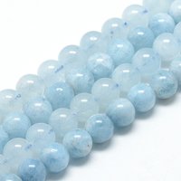 Brins de perles d'aigue-marine naturelles, rondes 6-7mm, trou de 1mm — Perles à bijoux